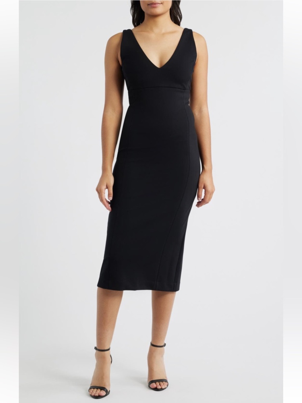 New SPANX SPANXshape Ponte V-Neck Sleeveless Midi Dress In Black $178